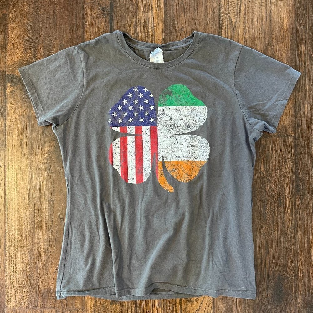 American and Ireland Flags Lucky St. Patrick’s Day T-Shirt - Picture 7 of 12